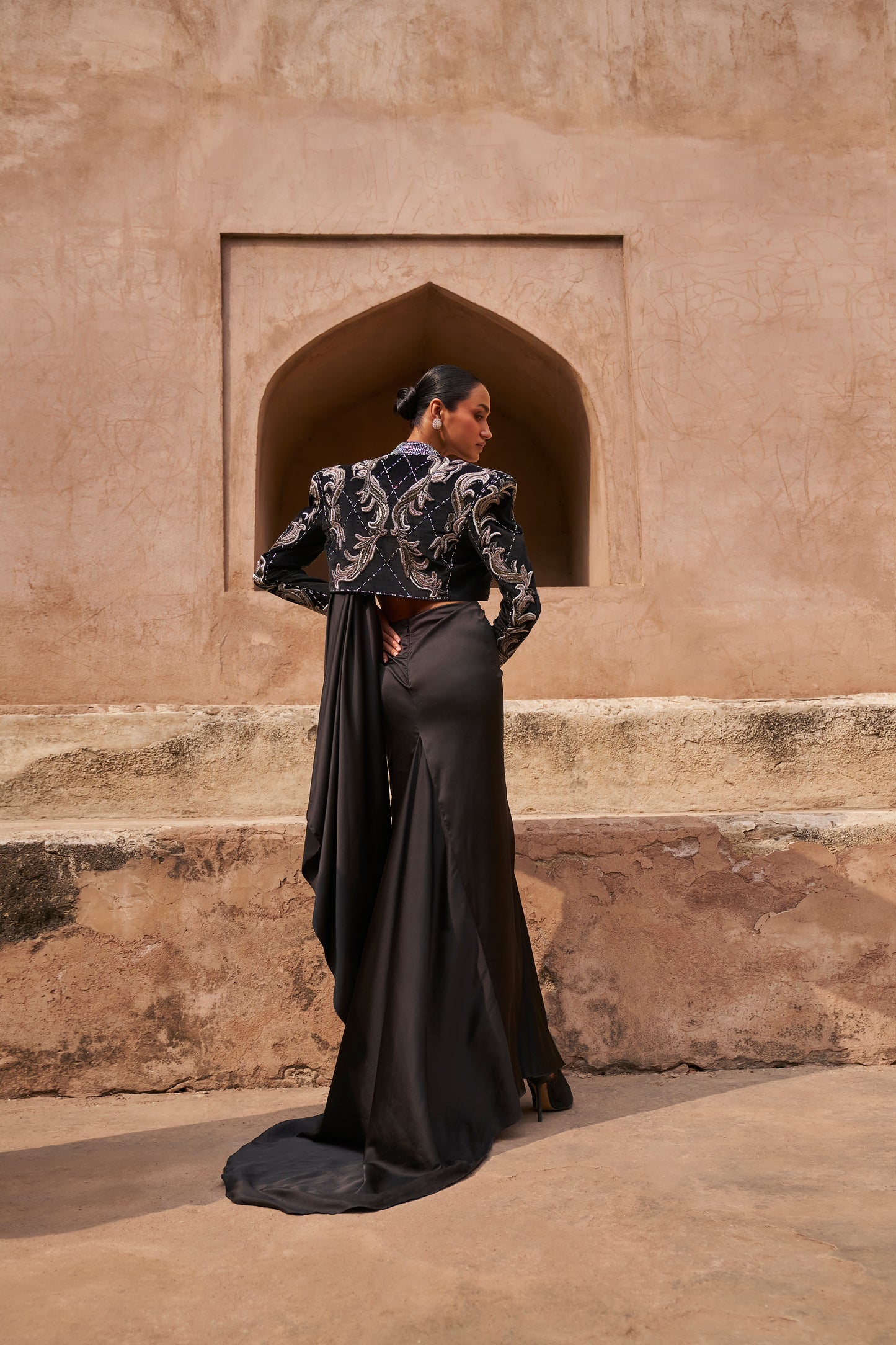 Sand swept Mirage Crop Blazer with Drape saree