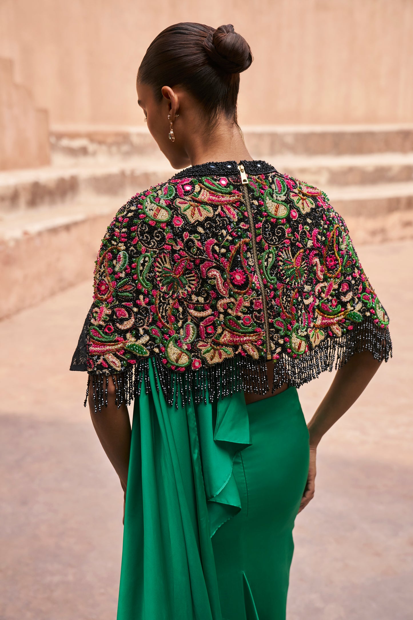 Sunset Voyager Cape with Drape saree set