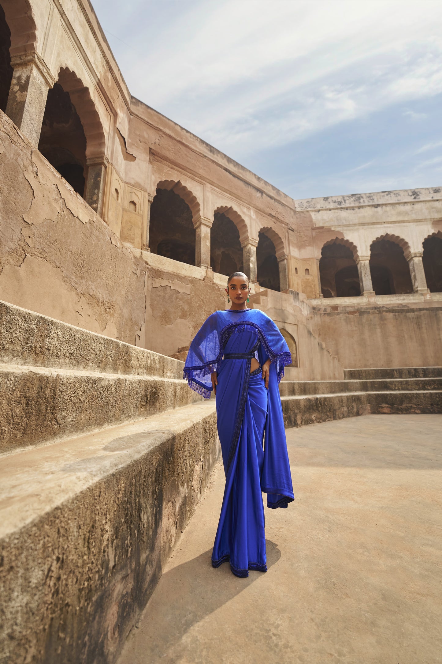 Sapphire serenade saree blouse and cape set