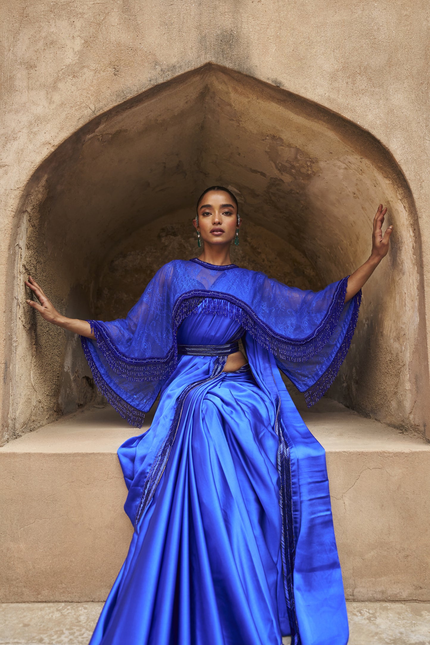Sapphire serenade saree blouse and cape set
