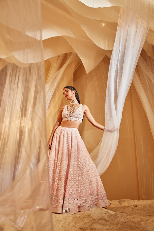 PINK EMBROIDERED LEHENGA SET