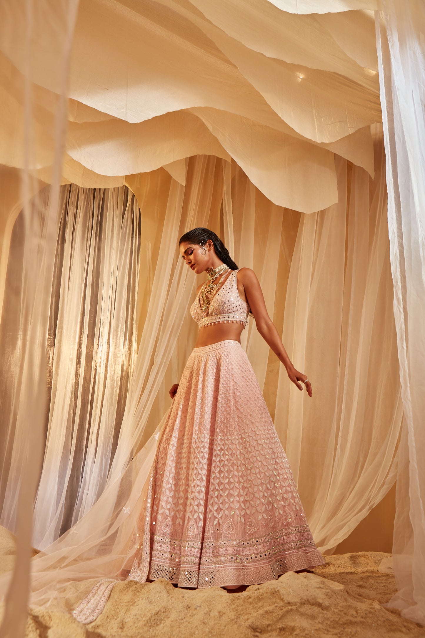 PINK EMBROIDERED LEHENGA SET