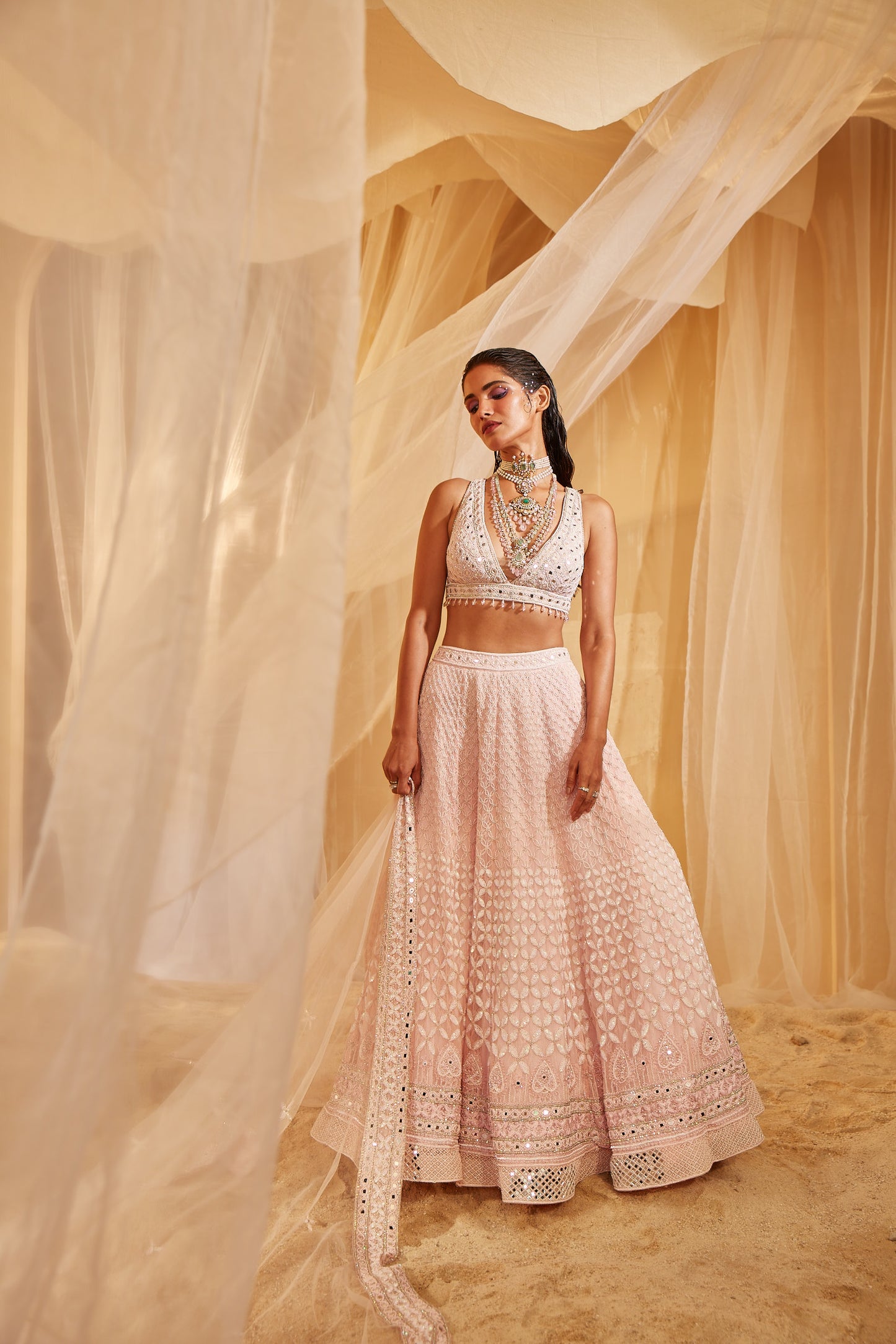 PINK EMBROIDERED LEHENGA SET