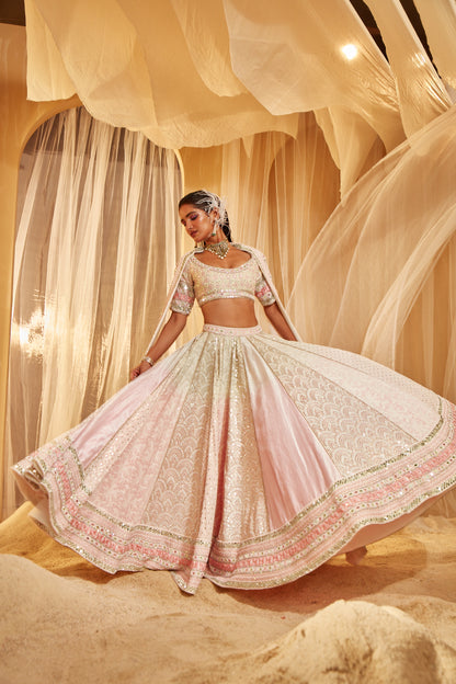 IVORY OMBRE EMBELLISHED BRIDAL LEHENGA SET