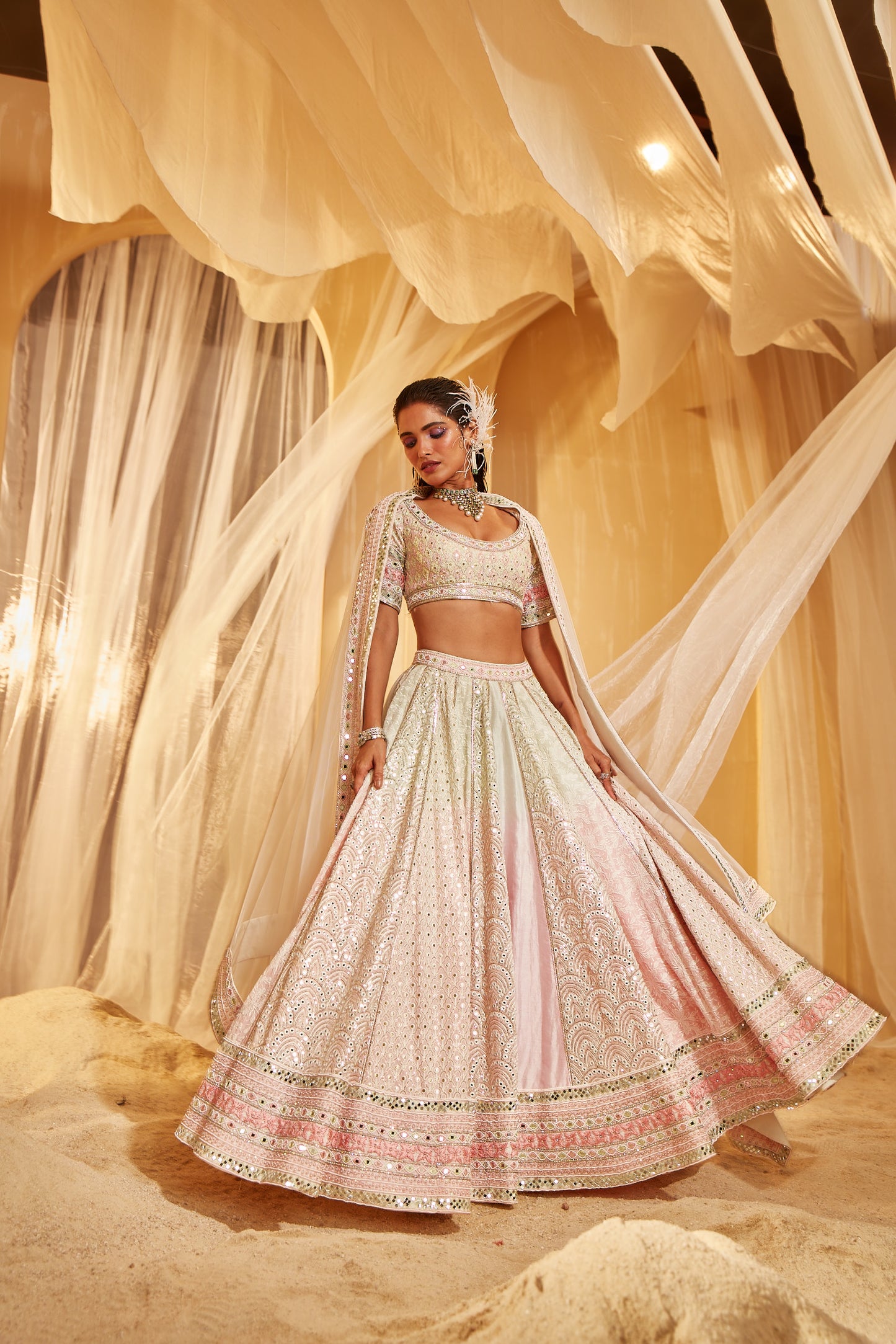 IVORY OMBRE EMBELLISHED BRIDAL LEHENGA SET