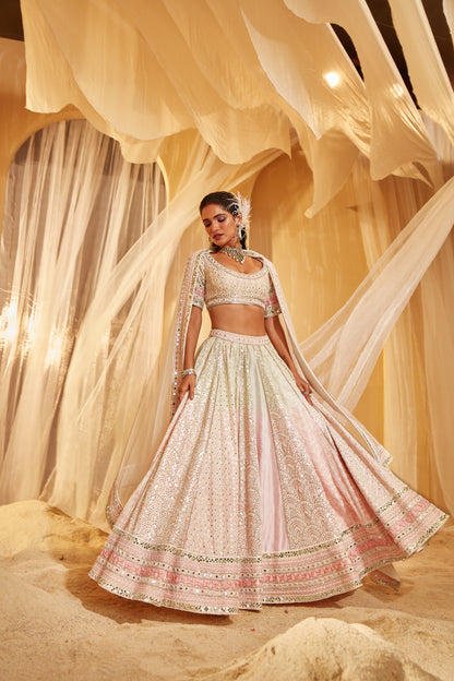 IVORY OMBRE EMBELLISHED BRIDAL LEHENGA SET