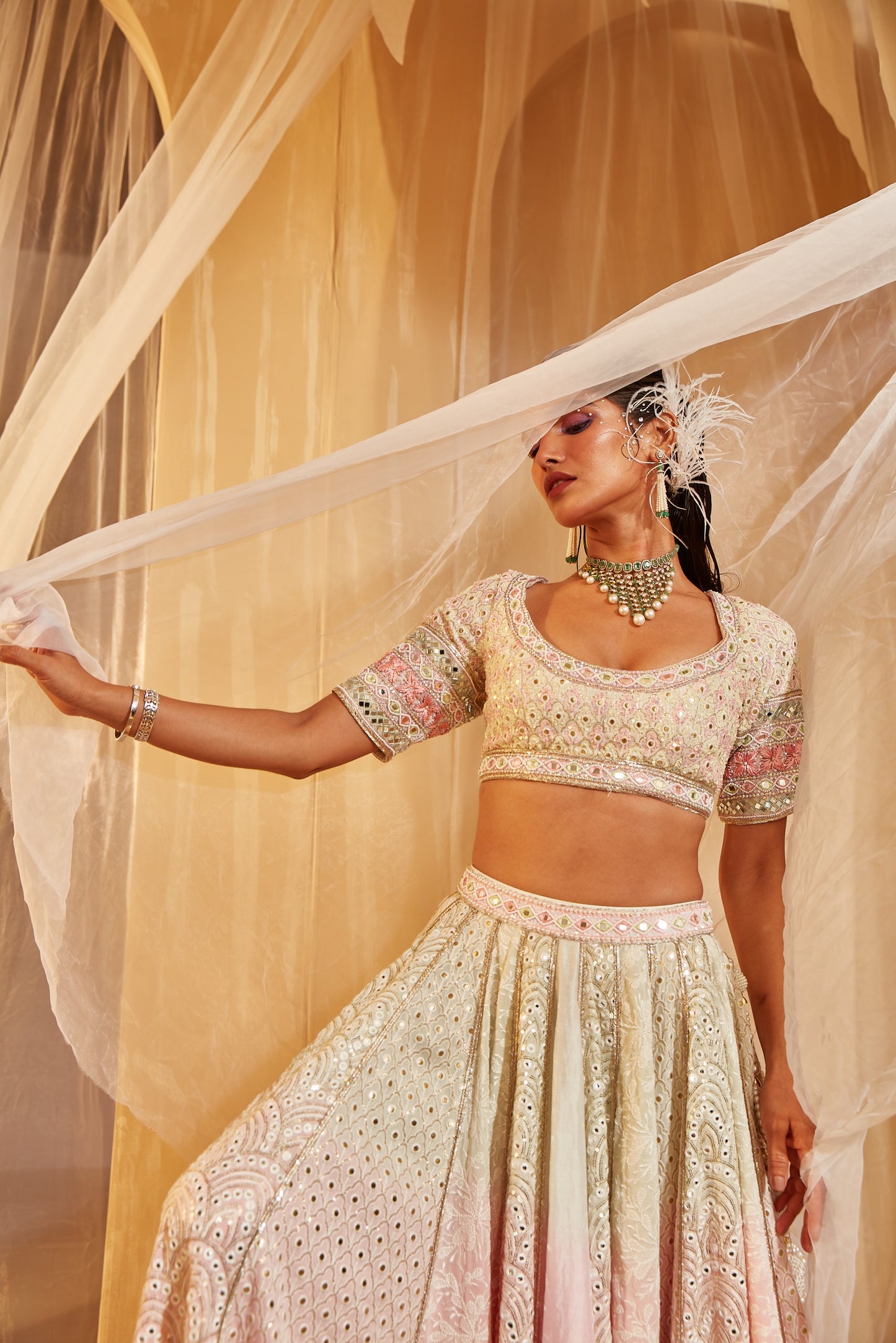 IVORY OMBRE EMBELLISHED BRIDAL LEHENGA SET