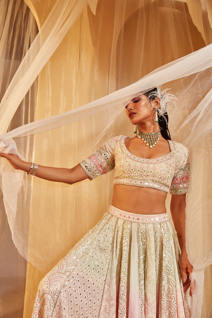 IVORY OMBRE EMBELLISHED BRIDAL LEHENGA SET