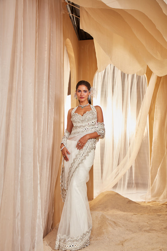 IVORY EMBELLISHED SAREE SET