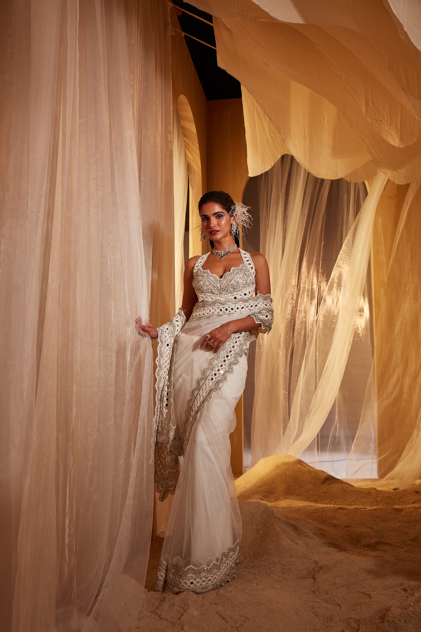 IVORY EMBELLISHED SAREE SET