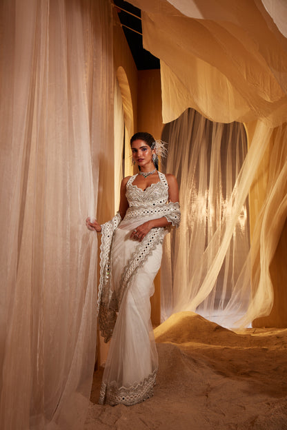 IVORY EMBELLISHED SAREE SET