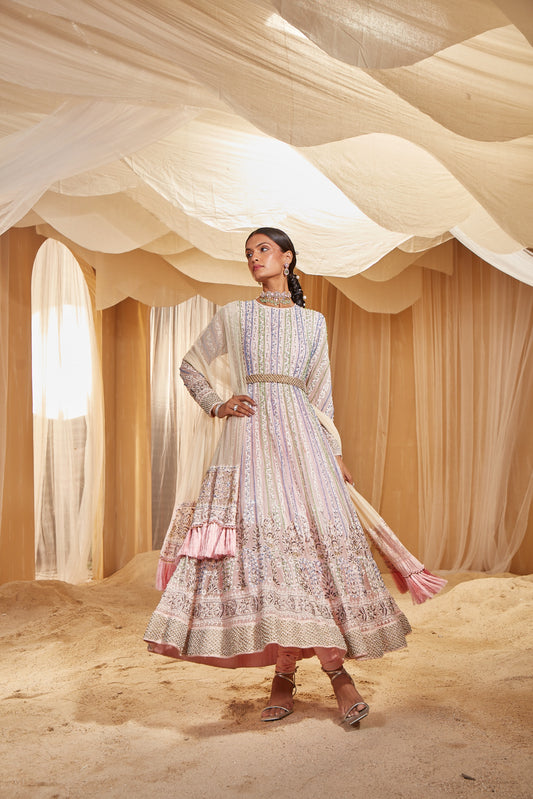 MULTICOLOUR EMBROIDERED ANARKALI SET