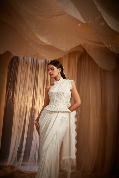 IVORY DRAPED SAREE SET