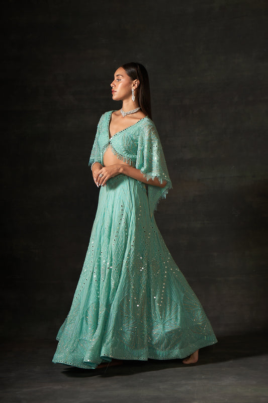 SAGE GREEN EMBROIDERED LEHENGA SET