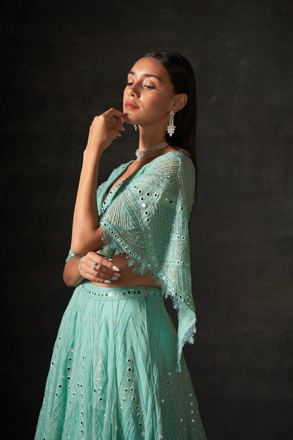 SAGE GREEN EMBROIDERED LEHENGA SET