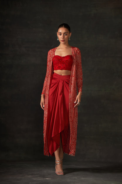 RED EMBROIDERED JACKET SET