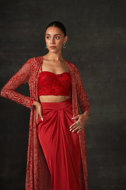 RED EMBROIDERED JACKET SET
