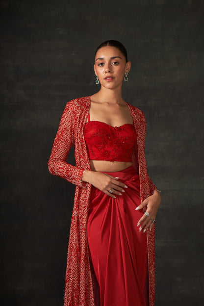 RED EMBROIDERED JACKET SET