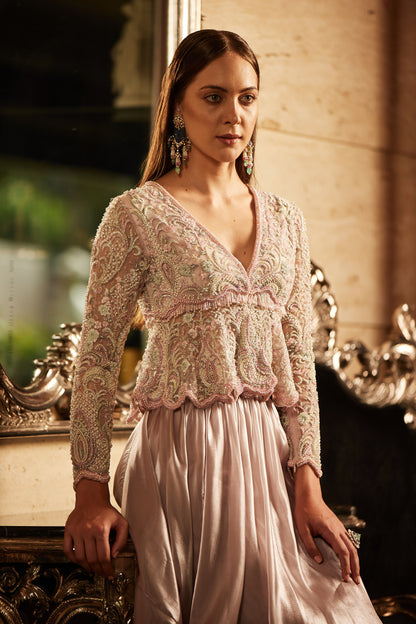 LILAC GHERA AND COWL SKIRT SET