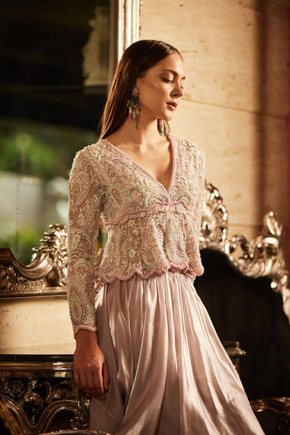 LILAC GHERA AND COWL SKIRT SET