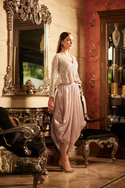 LILAC GHERA AND COWL SKIRT SET