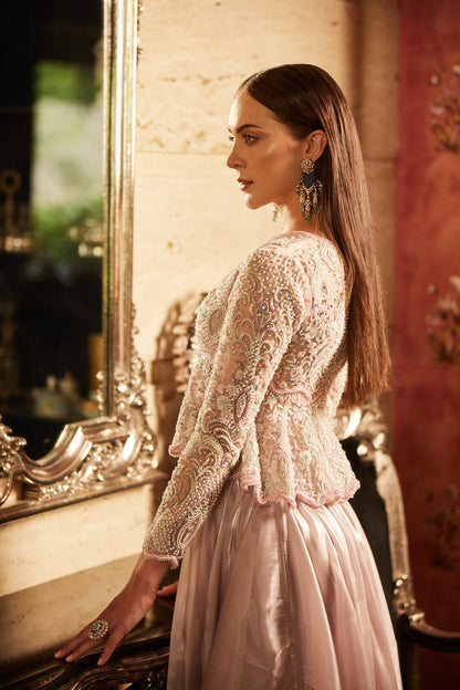 LILAC GHERA AND COWL SKIRT SET