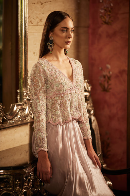 LILAC GHERA AND COWL SKIRT SET