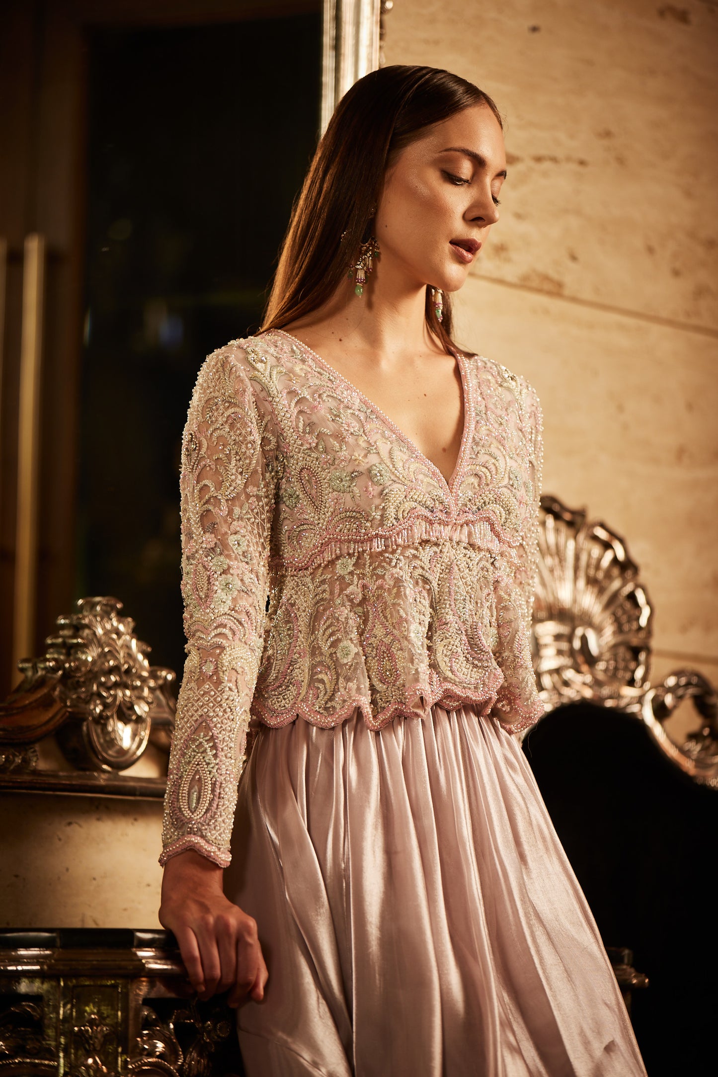 LILAC GHERA AND COWL SKIRT SET