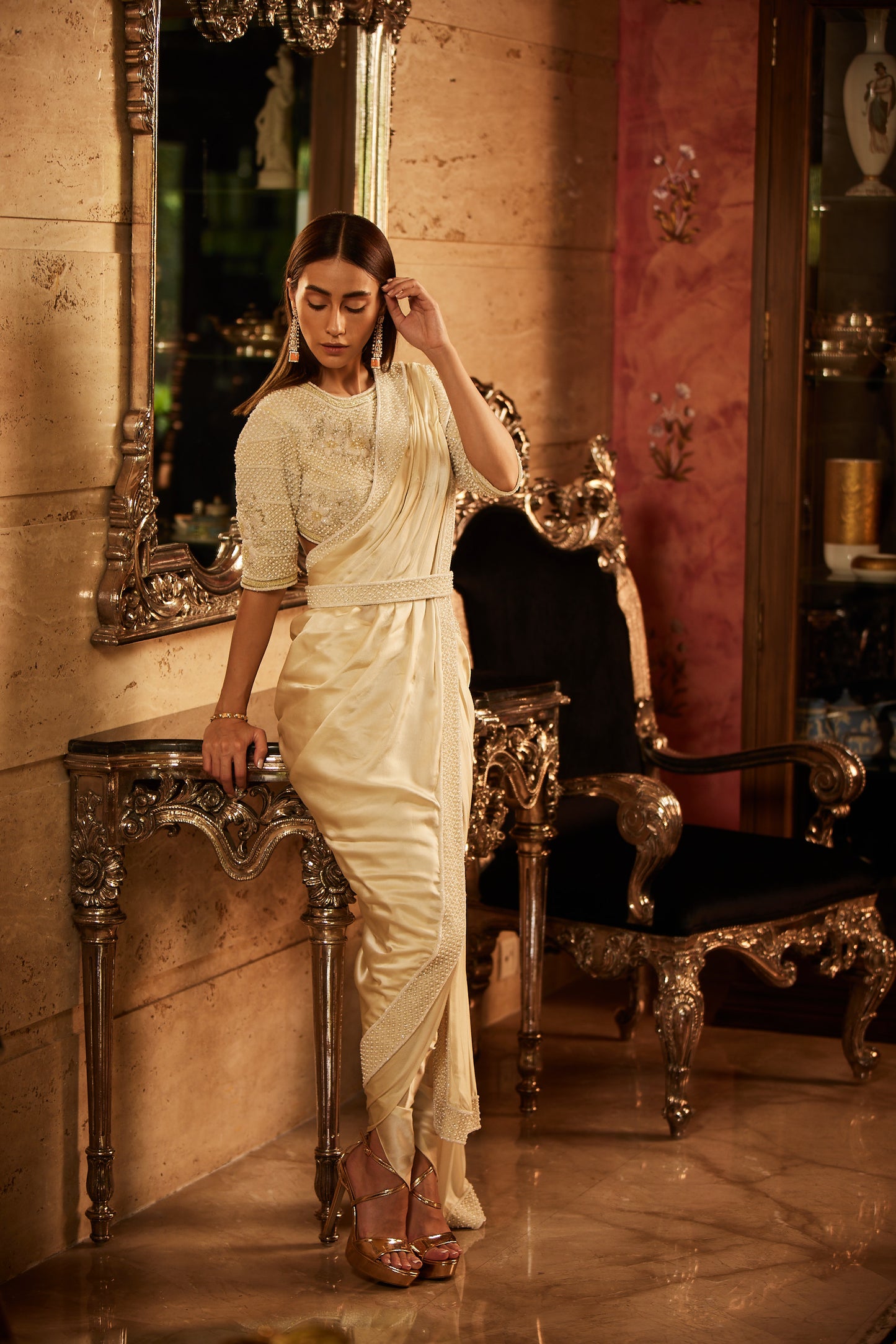 IVORY SAREE SET