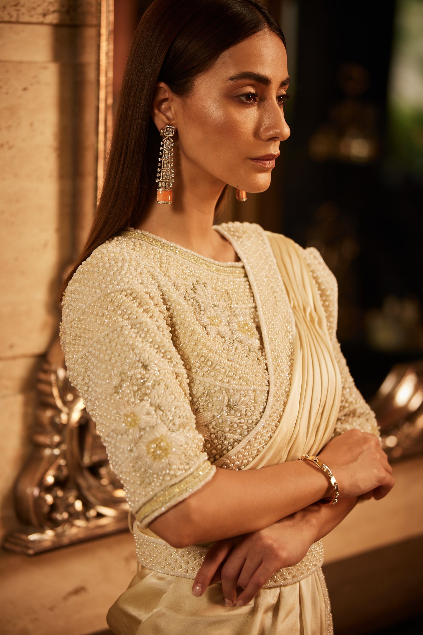 IVORY SAREE SET