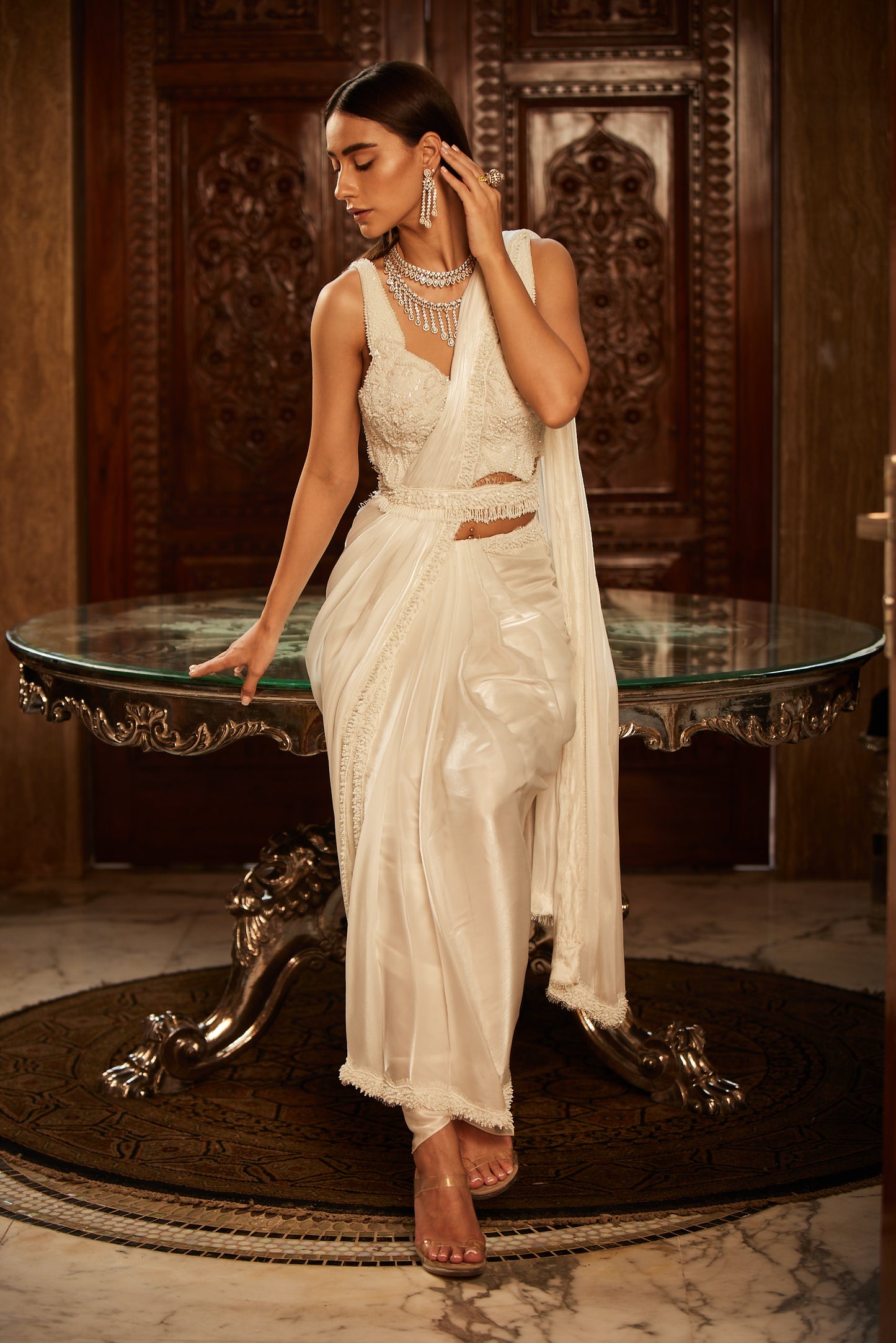 IVORY SAREE SET