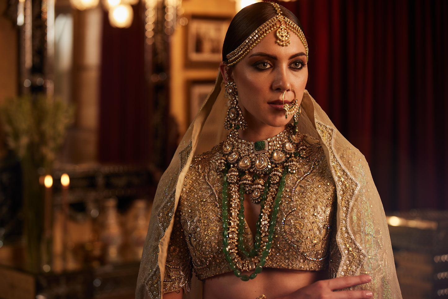 Golden Lace fully embroided Lehenga , Blouse & Dupatta
