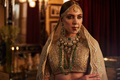 Golden Lace fully embroided Lehenga , Blouse & Dupatta