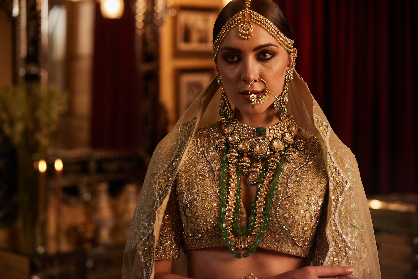Golden Lace fully embroided Lehenga , Blouse & Dupatta
