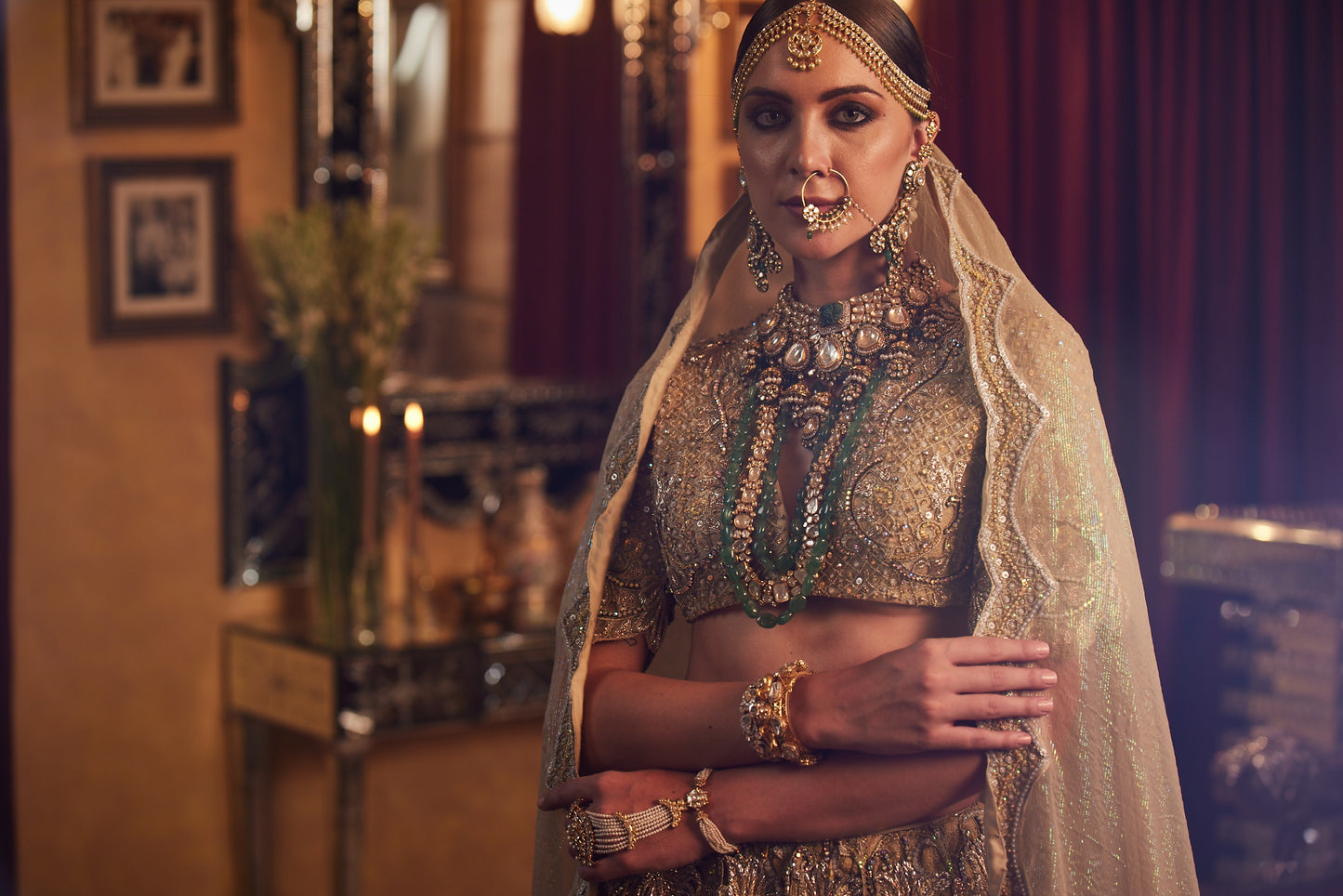 Golden Lace fully embroided Lehenga , Blouse & Dupatta
