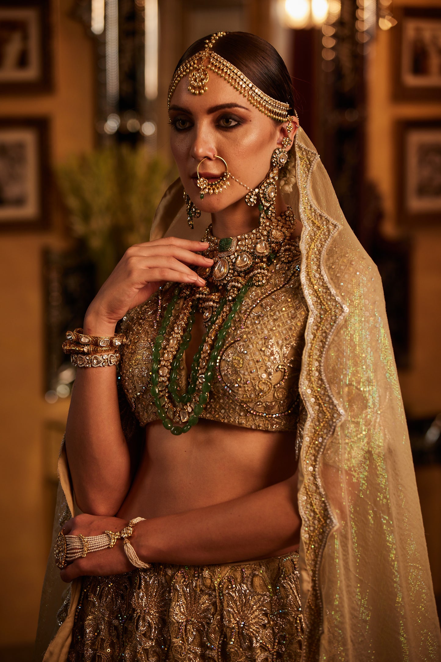 Golden Lace fully embroided Lehenga , Blouse & Dupatta