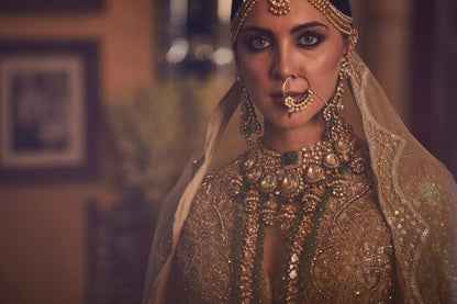 Golden Lace fully embroided Lehenga , Blouse & Dupatta