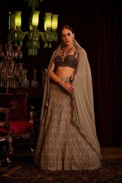 Grey Lace Bridal Lehenga