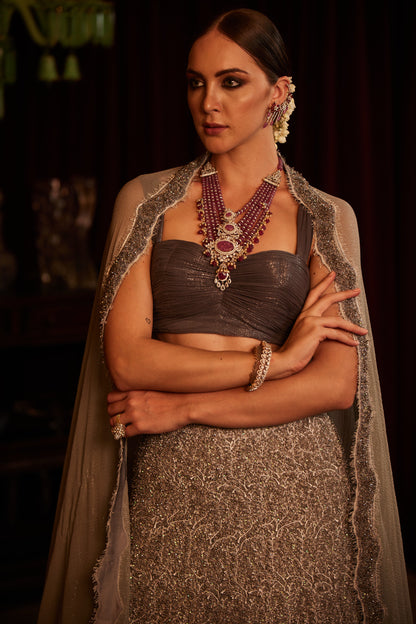 Grey Lace Bridal Lehenga