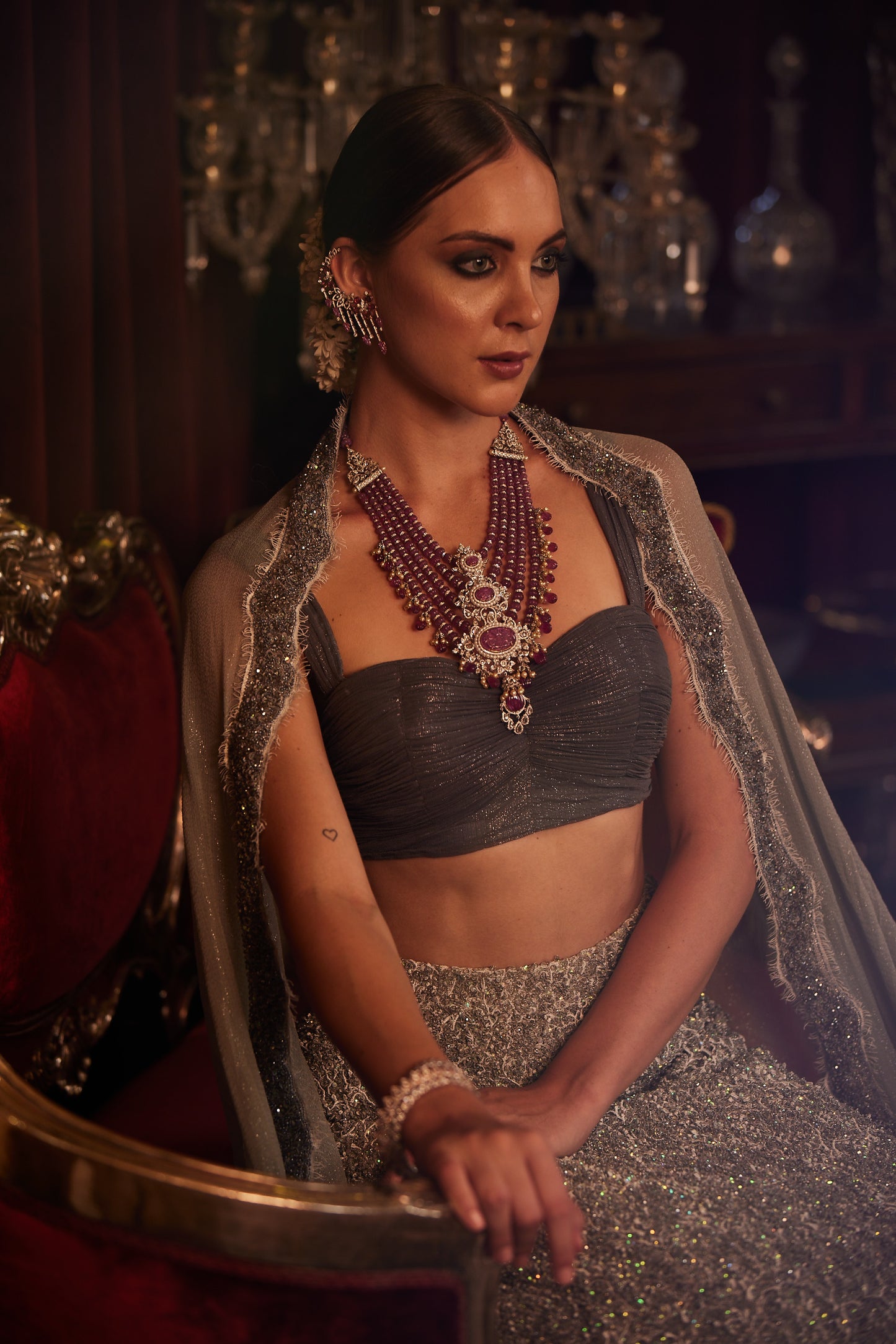 Grey Lace Bridal Lehenga