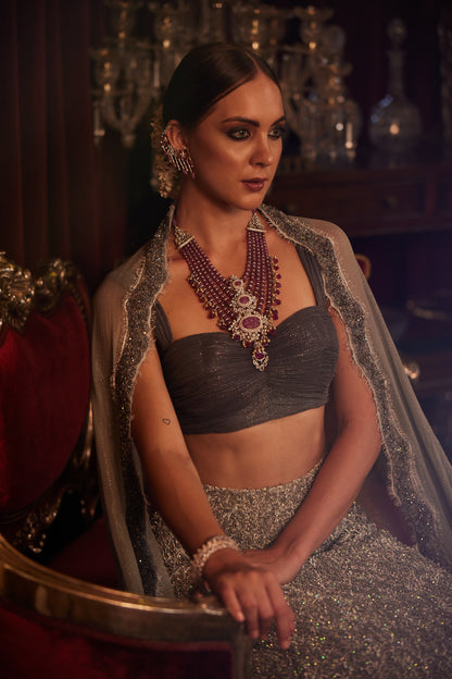 Grey Lace Bridal Lehenga