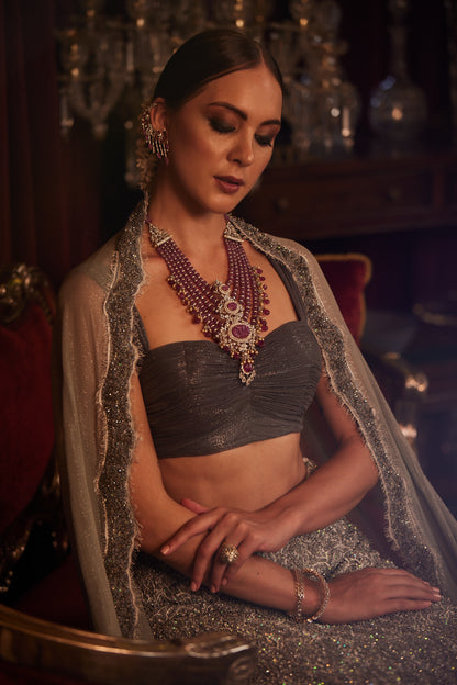 Grey Lace Bridal Lehenga