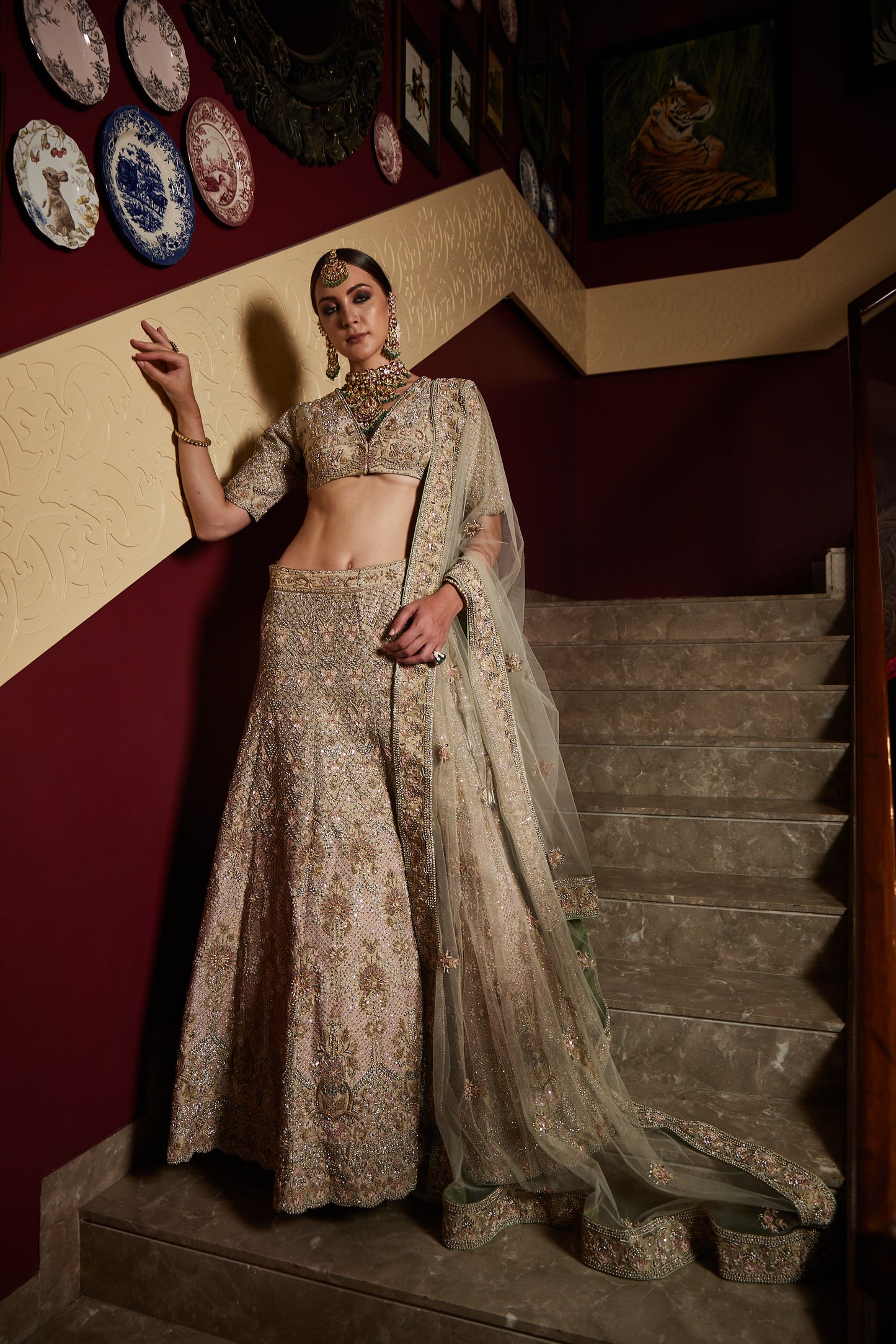 Peach and Green Bridal Lehenga