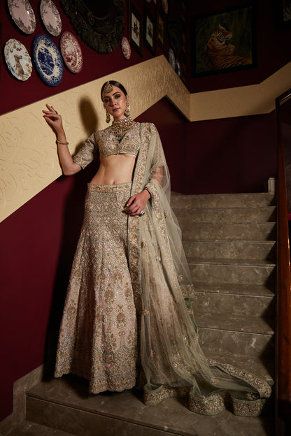 Peach and Green Bridal Lehenga