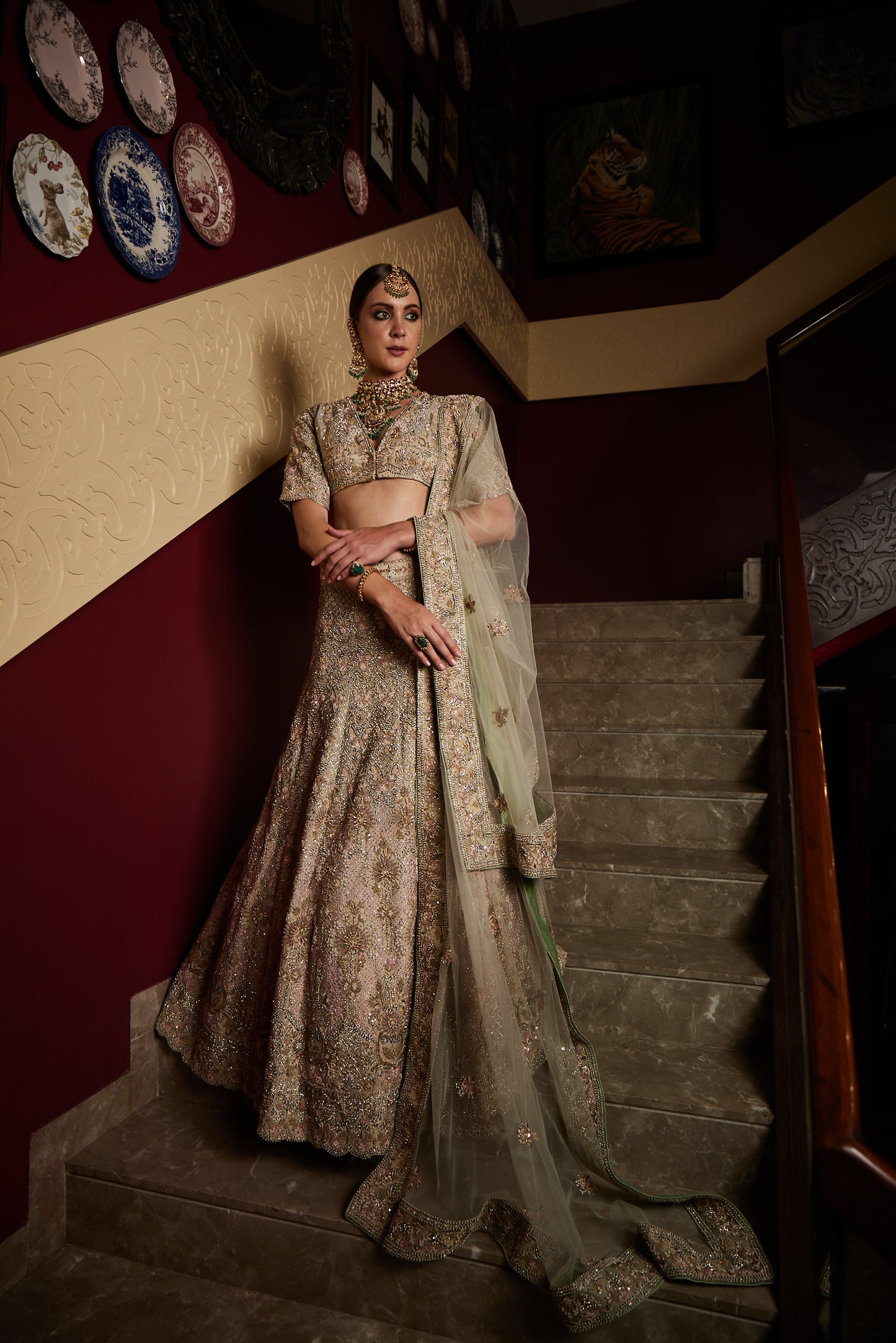 Peach and Green Bridal Lehenga