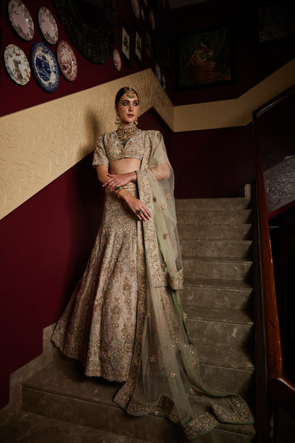 Peach and Green Bridal Lehenga