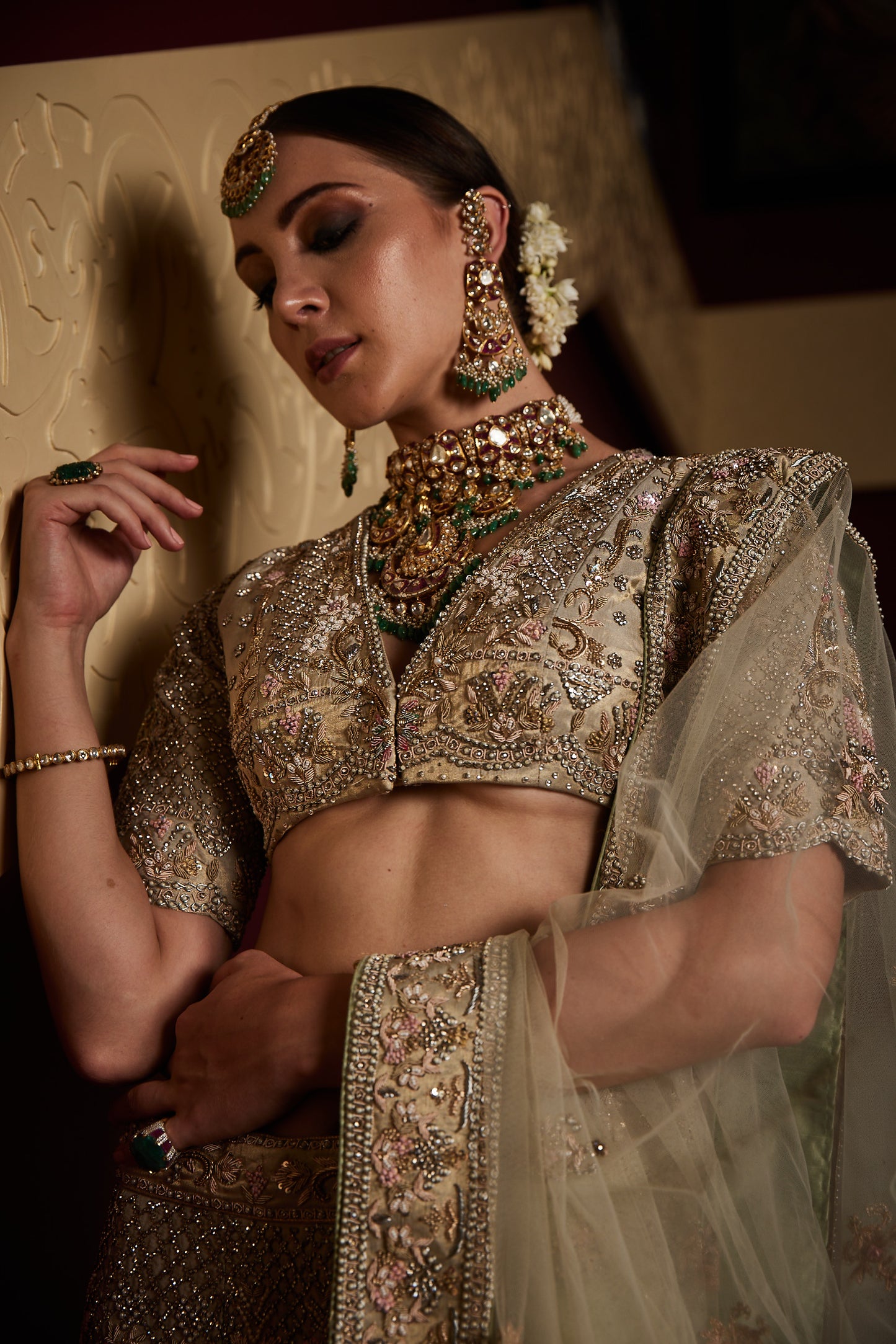Peach and Green Bridal Lehenga