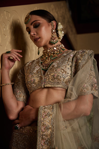 Peach and Green Bridal Lehenga
