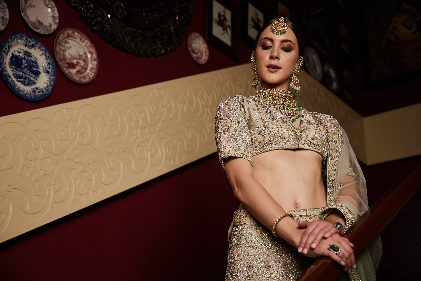 Peach and Green Bridal Lehenga