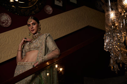 Peach and Green Bridal Lehenga